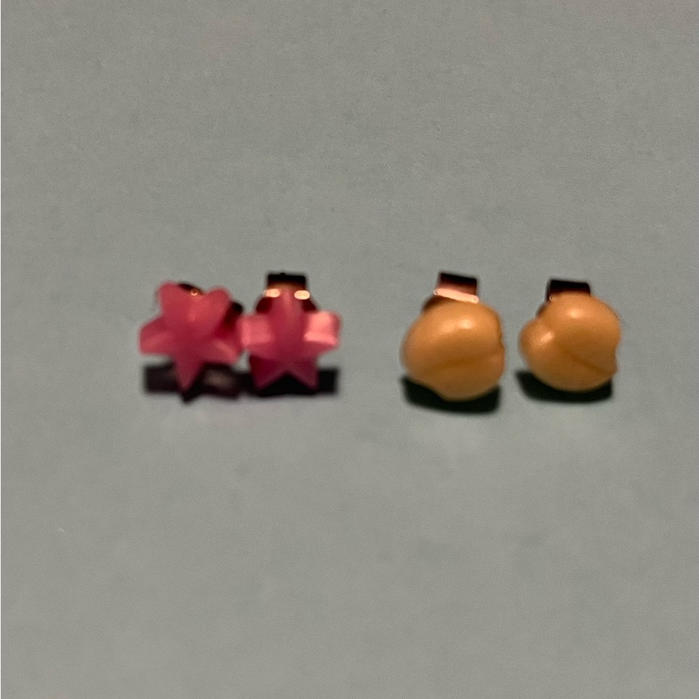 Yellow Leaf and Pink Star Stud Earrings
